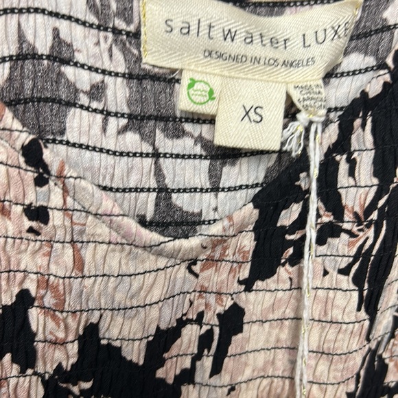 SALTWATER LUXE black & pink floral smocked dress with balloon sleeves, ruffles - Picture 8 of 10